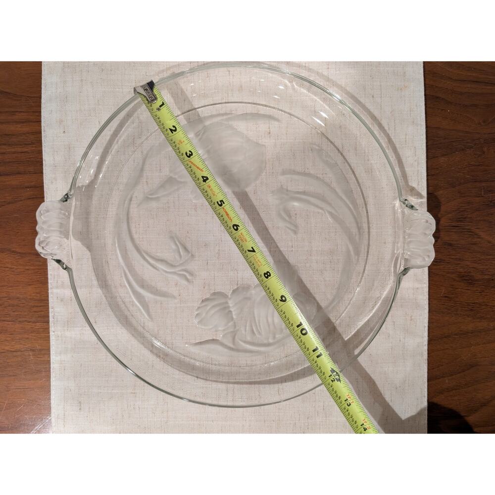 Vintage Imperial Clear Glass Orchid Cake Plate w/ Handles Frosted Floral 1930s